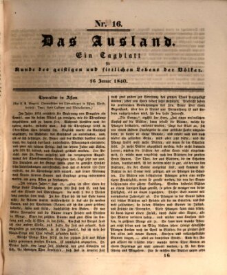 Das Ausland Donnerstag 16. Januar 1840