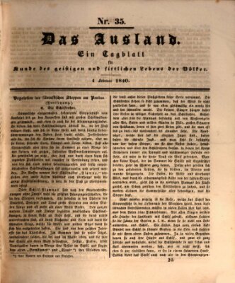 Das Ausland Dienstag 4. Februar 1840