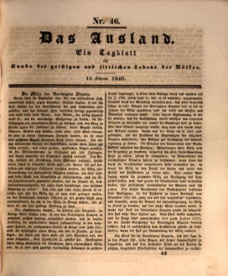 Das Ausland Samstag 15. Februar 1840