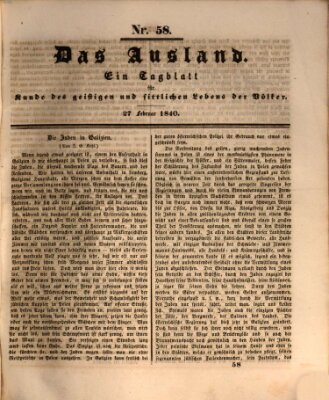 Das Ausland Donnerstag 27. Februar 1840