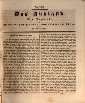 Das Ausland Samstag 29. Februar 1840