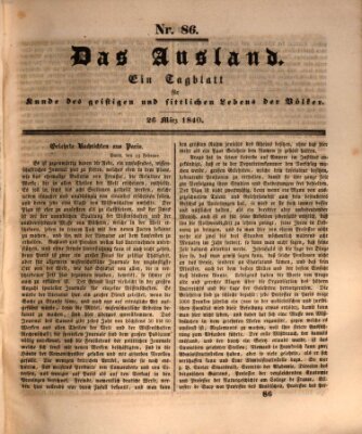 Das Ausland Donnerstag 26. März 1840