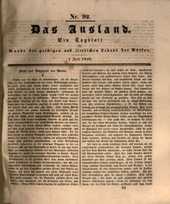 Das Ausland Mittwoch 1. April 1840