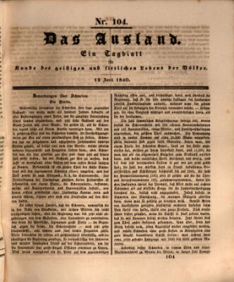 Das Ausland Montag 13. April 1840