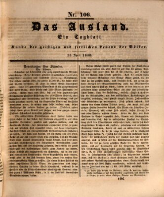 Das Ausland Mittwoch 15. April 1840