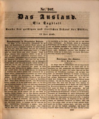 Das Ausland Donnerstag 16. April 1840