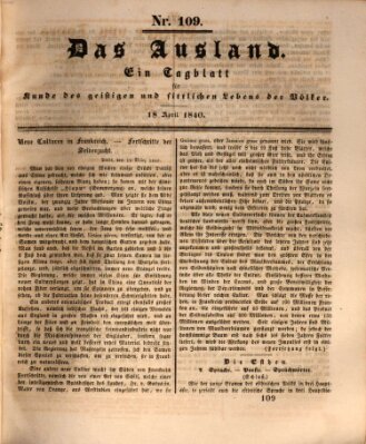 Das Ausland Samstag 18. April 1840