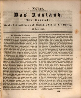 Das Ausland Sonntag 26. April 1840