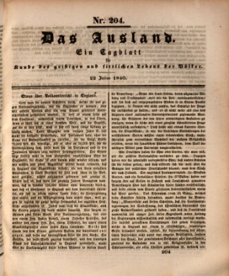 Das Ausland Mittwoch 22. Juli 1840