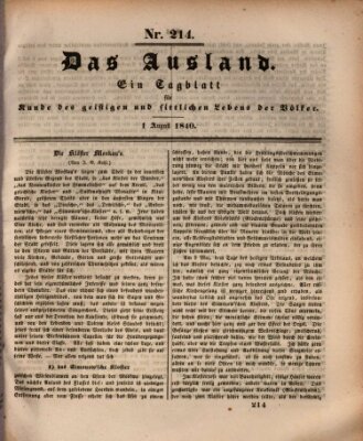 Das Ausland Samstag 1. August 1840