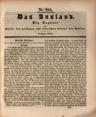 Das Ausland Sonntag 2. August 1840