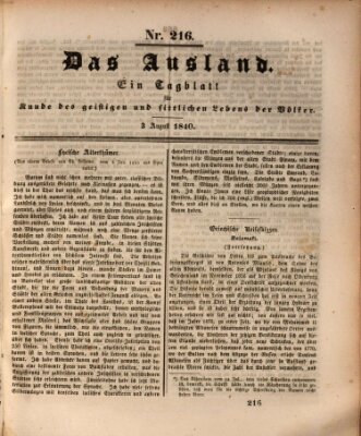 Das Ausland Montag 3. August 1840