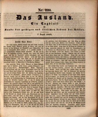 Das Ausland Freitag 7. August 1840