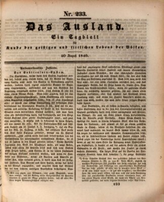 Das Ausland Donnerstag 20. August 1840