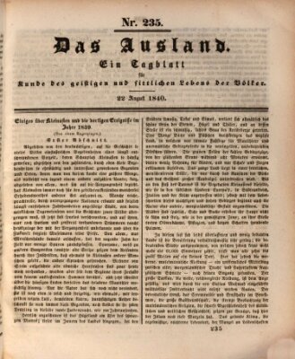 Das Ausland Samstag 22. August 1840