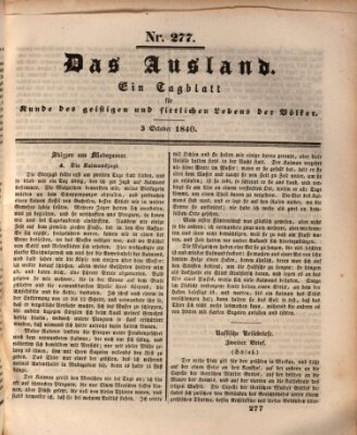 Das Ausland Samstag 3. Oktober 1840