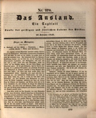 Das Ausland Samstag 26. September 1840