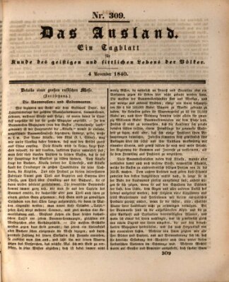 Das Ausland Mittwoch 4. November 1840