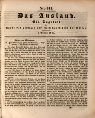 Das Ausland Samstag 7. November 1840