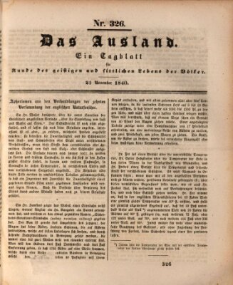 Das Ausland Samstag 21. November 1840