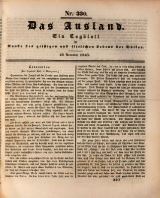 Das Ausland Mittwoch 25. November 1840