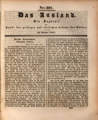 Das Ausland Donnerstag 26. November 1840