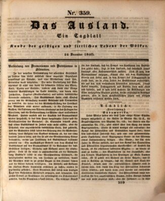 Das Ausland Donnerstag 24. Dezember 1840