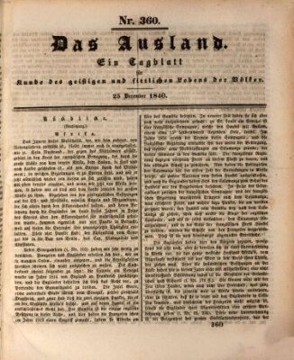 Das Ausland Freitag 25. Dezember 1840