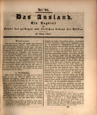 Das Ausland Donnerstag 21. Januar 1841