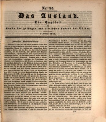 Das Ausland Donnerstag 4. Februar 1841