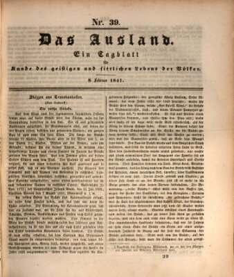 Das Ausland Montag 8. Februar 1841