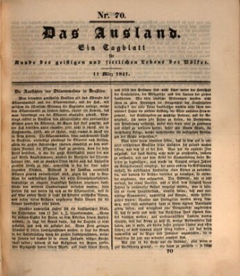 Das Ausland Donnerstag 11. März 1841