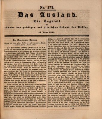 Das Ausland Montag 21. Juni 1841