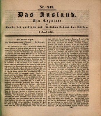 Das Ausland Sonntag 1. August 1841
