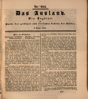 Das Ausland Dienstag 3. August 1841