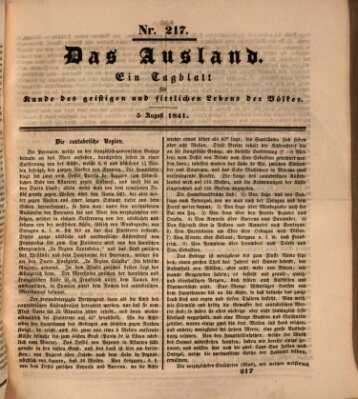 Das Ausland Donnerstag 5. August 1841