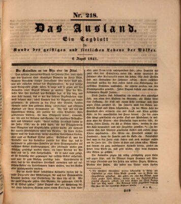 Das Ausland Freitag 6. August 1841