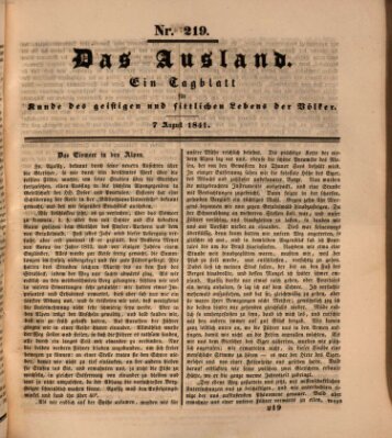 Das Ausland Samstag 7. August 1841