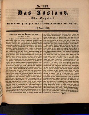 Das Ausland Dienstag 10. August 1841