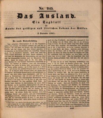 Das Ausland Donnerstag 2. September 1841