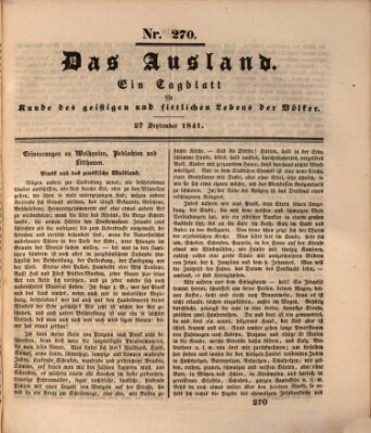 Das Ausland Montag 27. September 1841