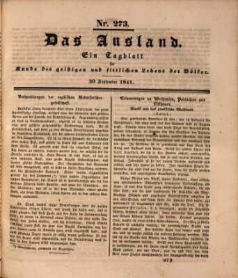 Das Ausland Donnerstag 30. September 1841