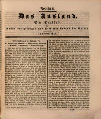 Das Ausland Freitag 12. November 1841