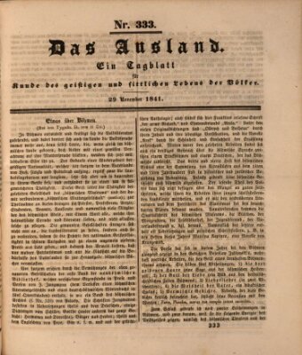 Das Ausland Montag 29. November 1841