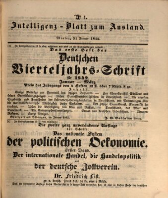 Das Ausland Montag 31. Januar 1842