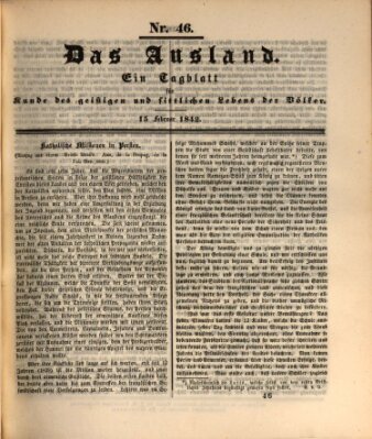 Das Ausland Dienstag 15. Februar 1842