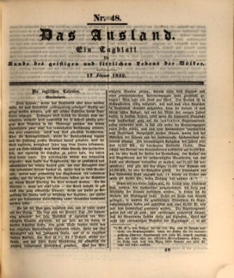 Das Ausland Donnerstag 17. Februar 1842