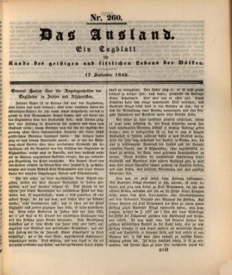 Das Ausland Samstag 17. September 1842