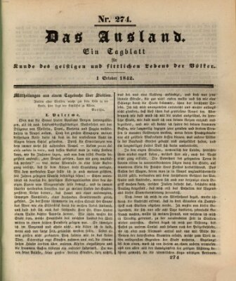 Das Ausland Samstag 1. Oktober 1842