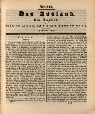 Das Ausland Sonntag 13. November 1842